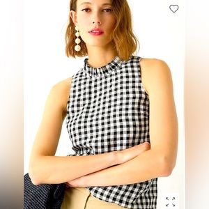 NWT J.Crew Fleur Top Gingham Linen - black/ivory - Sz Med - Reg $128